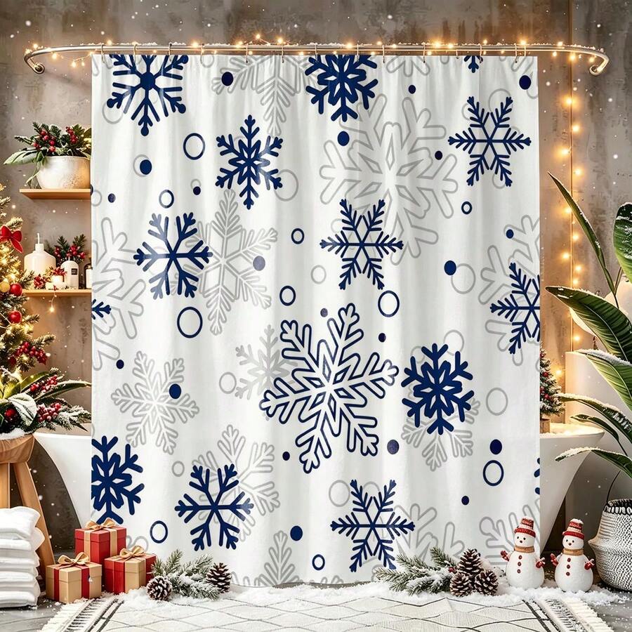 1pc Christmas Snowflake Shower Curtain, Vintage Design, Waterproof Bath Curtain, Suitable For Bathtub Partition, Bathroom Decor And Bathroom Accessories, Includes 12 Hooks - Multicolor - View 1