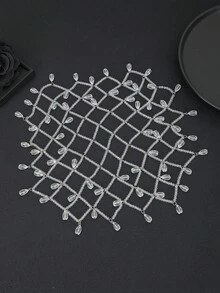 Tocado nupcial de malla de cristal con forma de lágrima brillante, elegante cadena de cabeza con strass adecuada para bodas, concursos de belleza y ocasiones formales - Plateado - Ver 11