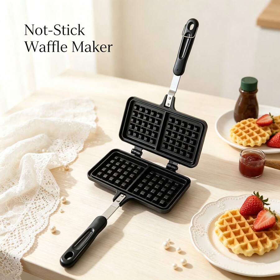 1pc Multi-Function Home Frying Pan, Waffle Mold, Breakfast Pan, Baking Tray, Flat Bottom Pan For Gas Stove, Perfect For Breakfast And Baking - View 1
