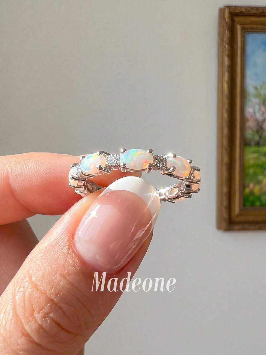 MADEONE 1pc Small Oval Stackable Ring, Women's Jewelry, Basic Single Ring, Suitable As Birthday Party Gift For Girls - Oval - View 1