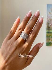 MADEONE 1pc Vintage Line Wrap Ring, Unisex, Suitable For Daily Wear, Party Accessory, High-Quality Ring Jewelry Gift - Beautiful Layered Design Ring - View 3