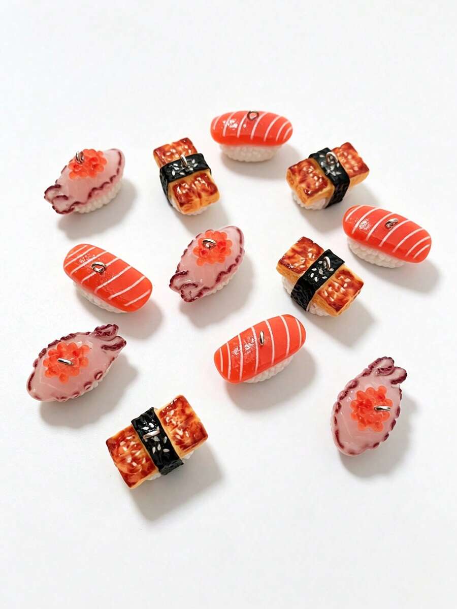 10件日式創意逼真壽司吊墜,適用於珠寶製作、DIY項鍊、耳環、鑰匙圈、包包掛飾、髮飾 - 彩色 - 查看 1