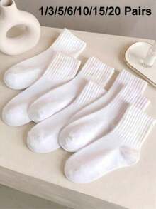 1/3/5/6/10/15/20 Pairs Neutral Solid Color Casual Mid-Calf Socks, All Season, Autumn - Multicolor - View 12