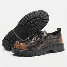 Men's Casual Shoes Distressed Color Wrinkled Vintage Personalized Thick Sole Workwear Loafers - Brown - View 9
