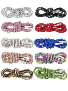 2pcs 120cm Luxury Rhinestone Shoelaces, Round Rhinestone Shoelaces/Hat Cord, Fashionable Shiny, Crystal Drawstring Sneakers Laces, Sports Shoes - White - View 1