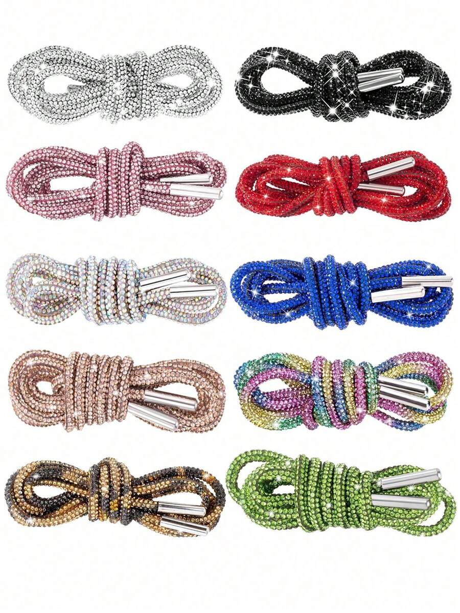 2pcs 120cm Luxury Rhinestone Shoelaces, Round Rhinestone Shoelaces/Hat Cord, Fashionable Shiny, Crystal Drawstring Sneakers Laces, Sports Shoes - White - View 1