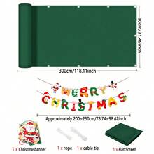 Balcony Fence Fabric, Christmas DIY Yard Decor, Balcony Railing Privacy Screen + Detachable Christmas Bunting, Reusable Porch & Fence Cover Decoration With Rope Ties, Green - Multicolor - View 9