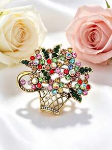 1pc Colorful Exaggerated Flower Basket Brooch, Vintage Elegant Brooch Pin, Unisex, Suitable For Ceremonies, Parties, Daily Wear, Classic Lapel Accessory - Multicolor - View 7