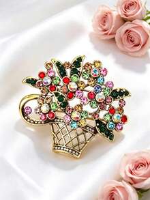 1pc Colorful Exaggerated Flower Basket Brooch, Vintage Elegant Brooch Pin, Unisex, Suitable For Ceremonies, Parties, Daily Wear, Classic Lapel Accessory - Multicolor - View 2