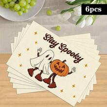 1/4/6pcs Halloween Series Cartoon Ghost Pumpkin Pattern Printed Placemats, Heat-Resistant Table Mat For Home Kitchen/Dining Table Protection, Party Scene Decoration - Multicolor - View 14