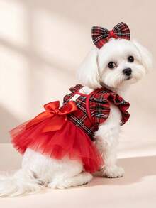1pc Dog Cat Mesh Wedding Dress Bow Cute Fashion Elegant Charming Creative Personalized Design Printed Pet Dress - Multicolor - View 5