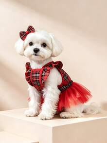 1pc Dog Cat Mesh Wedding Dress Bow Cute Fashion Elegant Charming Creative Personalized Design Printed Pet Dress - Multicolor - View 7
