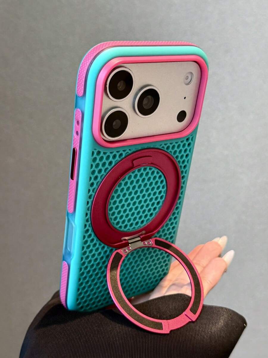 1PC Electroplated Ultra‑Slim Magnetic Camera Kickstand Phone Case Compatible With IPhone 18 Pro Max 17 16 15 14 13 Pro Max Matte Thin‑Ring Hidden Lens Stand Full‑Button Coverage Shockproof Minimalist Protective Cover - Lake Green - View 1