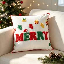 1pc Christmas Letter Embroidered Pillow Case, Winter Christmas Decor Cushion Cover, Suitable For Living Room, Sofa, Holiday Party Decoration, Pillow Insert Not Included - Multicolor - View 10