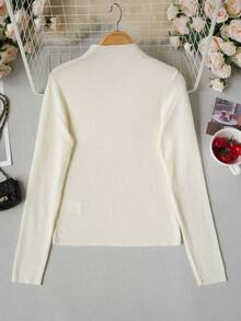 2026 Early Autumn Women's Semi-High Neck Knitted Base Layer Top, Slim Fit, Flattering, Solid Color, Long Sleeve, Inner Layer, Minimalist, Elegant, Fine Ribbed, Elastic, Knitted Sweater, Commute, Versatile, Body-Hugging, Warm, All-Match Style, Petite, Short Length, Elegant, Tight-Fitting, Gentle Style, Pullover - Apricot - View 9