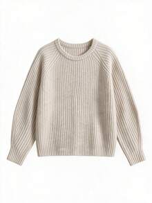 SEREN Crew Neck Ribbed Knit Sweater, Loose Fit, Casual, Thick Winter Women's Sweater Top, Perfect For Autumn And Winter - Rice Apricot - View 7