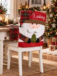 1pc Custom Heat‑Transfer Printed Christmas Motif Chair Cover, Personalized Holiday Dining Chair Slipcover With Custom Text Print Detail, 3 Style Options, Ideal Holiday Gift, For Dining Room Table Setting, Home Dinner Party And Festive Household Decor - Multicolor - View 7