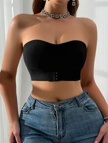2Pcs Multi-Color Ribbed Front Closure Women Bra, Wireless Strapless Wrap Bandeau With Front Hook Padded Push Up Cups Lingerie. - Multicolor - View 5