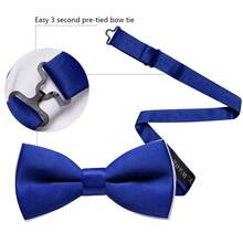 4Pcs Men Solid Blue Butterfly Bow Tie Pocket Square Cufflinks Brooch Set For Wedding Business Party - Blue - View 3
