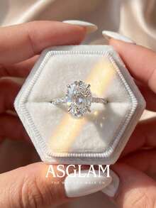 1件精緻橢圓形無色莫桑鑽鑽戒，女士婚禮珠寶，女士婚戒，新娘珠寶，承諾戒 - 銀色 - 查看 4