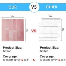 Self-Adhesive Anti-Splash Wall Tiles, Pink Gradient Long Subway Tiles, 2D Flat Self-Adhesive Wall Stickers, Glossy Waterproof Oil-Resistant Removable Mosaic Tile Stickers, Kitchen, Bathroom, RV, Laundry Room Wall Decor - Pink Large Size - View 4