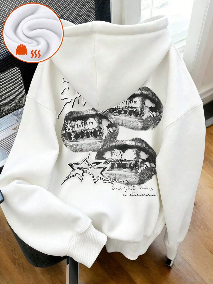 1件装少女保暖连帽卫衣,冬季学生服装,适合儿童,秋冬季长袖上衣 - 白色 - 查看 1