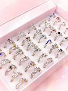 9pcs Glass Rhinestone Inlaid Women's Ring Set, Elegant Luxury Multi-Piece Finger Rings For Party, Vacation, Daily Wear, Fashion Jewelry Gift, Random Style - 9 Random Rhinestone Rings - View 5