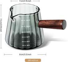 180 Ml Glass Measuring Cup With Wooden Handle, Small Milk Pitcher, Transparent Glass Jug For Coffee Preparation, Barista Accessories For Kitchen And Home - Green - View 6