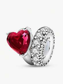 1 buah Liontin Manik-manik Lingkaran Ganda Hati Merah Zirkonia, Cocok untuk Perhiasan Gelang Wanita DIY - Perak - View 22