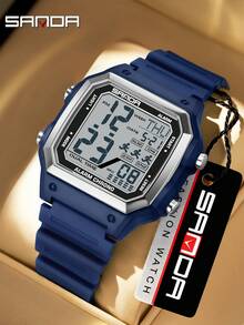 SANDA 6380 Men's Digital Sports Watch, Rubber & Steel Strap, Multifunction Outdoor Alarm Chrono Waterproof LED Dual Time Wristwatch - One Size Fits All - View 15