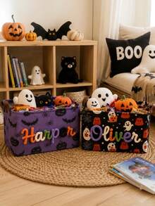Personalized Name Halloween Gift Baskets, Custom Halloween Storage Boxes, Pumpkin Ghost Print Children's Candy Baskets, Halloween Gifts - Multicolor - View 5
