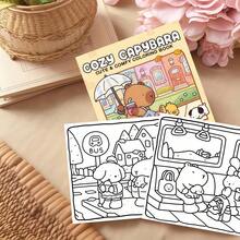 Healing Capybara Themed Coloring Book, 24 Pages Of Cute Capybara Life Line Art Patterns, Depicting Capybaras Shopping, Leisurely Playing, And Warm Daily Life With Small Animals, Suitable For Children's Leisure Hand-Drawing, Adorable Animal Fun Coloring Book - Healing Capybara Coloring Book - View 4