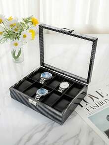 1pc Luxury Large Capacity Watch Storage Box, Watch Display Box, Watch Organizer, Elegant Black PU Leather Shell With Secure Dividers, Can Store Watches, Perfect Gift Display Box. 12/6/3/2 Slots - Multicolor - View 7