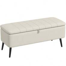 Linen-Look 92 X 31cm Storage Ottoman - White On-Site - Cream White + Polyester - View 9