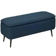 Linen-Look 92 X 31cm Storage Ottoman - White On-Site - Blue + Polyester - View 1