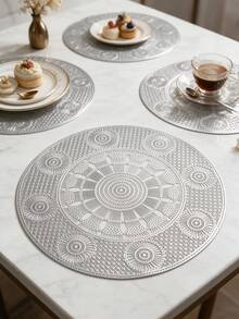 1-12pcs Sunflower Pattern Gold Placemats, European Luxury PVC Round Waterproof Oil-Proof Table Mats, Suitable For Weddings, Gatherings, Western Restaurants, Holiday Banquets - Multicolor - View 9