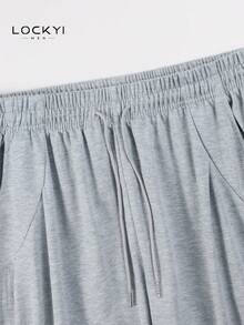 Men's Light Gray Loose Wide Leg Casual Pants, Drawstring Elastic Waist, Slouchy - Grey - View 3