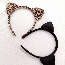 1pc Cute Leopard Print Cat Ear Headband, Suitable For Halloween Party [Leopard Print Pattern Position Random, Applicable For Christmas, Girlfriend Gift, Small Gift, Holiday Party Gift] - Multicolor - View 2