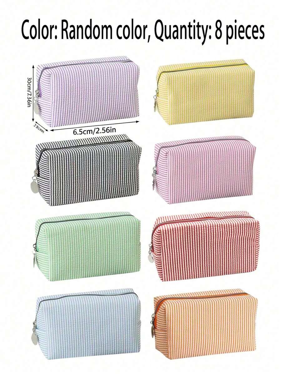 8/1pc Travel Cosmetic Storage Bag, Bubble Striped Zipper Pouch, Striped Zipper Makeup Bag, Convenient Travel Makeup Bag, Women's Cosmetic Storage Bag, Large Capacity Toiletry Bag, Multi-Functional Item Storage Bag, Travel Essential - Multicolor - View 1