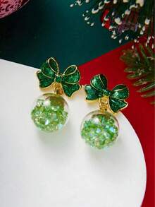 2pcs Creative Fashion Christmas Red & Green Bow Crystal Ball Women Earrings, Great Gift - Bow Crystal Ball - View 5