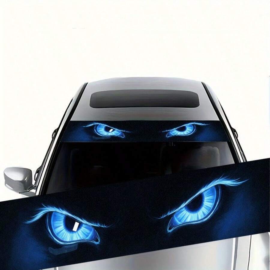 1pc Electric Blue Mysterious Eye Design Car Windshield Sticker, Glow In The Dark, Perfect For Enhancing Your Vehicle's Appearance, Made Of Durable Weather-Resistant Material, Suitable For All Car Models - CC - View 1
