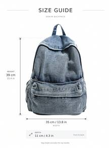 1pc Vintage Men's Backpack, Fashion Solid Color, Adjustable Shoulder Straps, Zipper Closure, Astronaut Pendant, Casual Retro Daily Commute, Large Capacity, Lightweight, Washed Canvas, College Style, Peach Tree - Blue - View 2