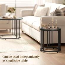 Round Coffee Tables Set Of 2, Nesting Tables With Tempered Glass Top And Steel Frame, Black On-Site - Black + Tempered Glass - View 6