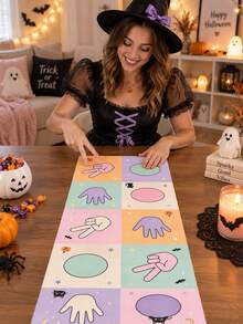 1pc Cute Halloween Polyester Hand And Foot Game Mat, Pastel Ghost, Black Cat, Pumpkin And Candy Print, Rock Paper Scissors Interactive Grid Floor Mat, For Halloween Party, Family Game, Classroom Activity And Indoor Decor - Multicolor - View 19