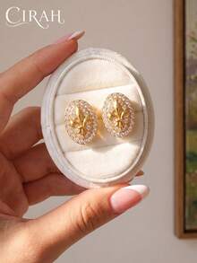 1pc Elegant Gold Plated Iris Flower Full Zirconia Stud Earrings, Women's Wedding Bridal Jewelry Anniversary Gift - Gold - View 4
