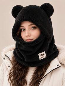 1 chiếc mũ trùm đầu Balaclava nỉ unisex mùa thu/đông, thiết kế tai gấu dễ thương, khăn che mặt giữ ấm chống gió có mũ, bảo vệ cổ bằng lông mềm, phù hợp cho đạp xe, trượt tuyết, cắm trại, đi làm và mặc ngoài trời thời tiết lạnh - nhiều màu - Xem 12