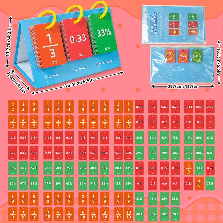 Elementary Math Conversion Flash Card Set, Fraction Decimal Percentage Comparison Cards, Educational Teaching Aids For Home & School Math Practice