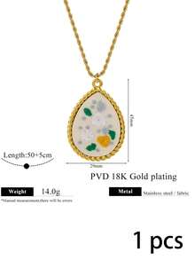 1 Pc 304 Stainless Steel Fall Decor Embroidery Flower Pendant Necklace Vintage Handmade Floral Textured Charm Twisted Chain Fall Style Jewelry Women - Necklace - View 23