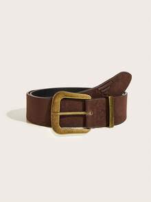 1pc Bohemian Style Suede Brown Metal Buckle Minimalist Fashion Versatile Decorative Belt, Suitable For Jeans, Skirts, Casual Wear, Daily Outfits - Silver Oval Pin Buckle With Black Velvet - View 21