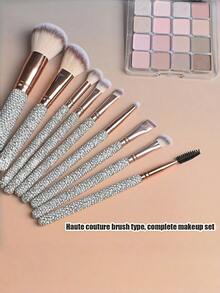 9pcs Makeup Brush Set With Foundation, Contour, Eyeshadow, Eyebrow Brushes And Storage Cup, Suitable For Travel, Date, Party, Photography, Daily Makeup, Soft Handle And Bristles, Portable Makeup Set, Shiny Makeup Essentials - Multicolor - View 4